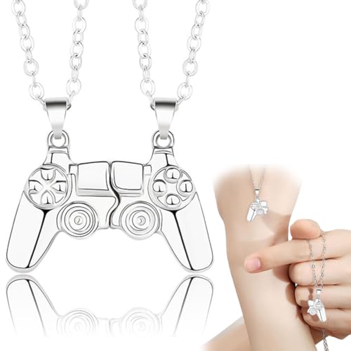 Unisex Creative Magnetic Necklace Game Controller Pendant Necklace Matching Necklace for Couples or Best Friends Birthday Gift(Silber und Silber kombination) von NIANOPKM