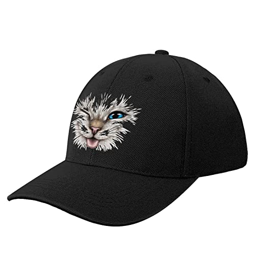 NIBABA Damen Winking Cat Baseball Cap Herren Sport Caps Sommerhut Verstellbar Baseball, One Size, Schwarz, 6 3/4/7 1/2 von NIBABA