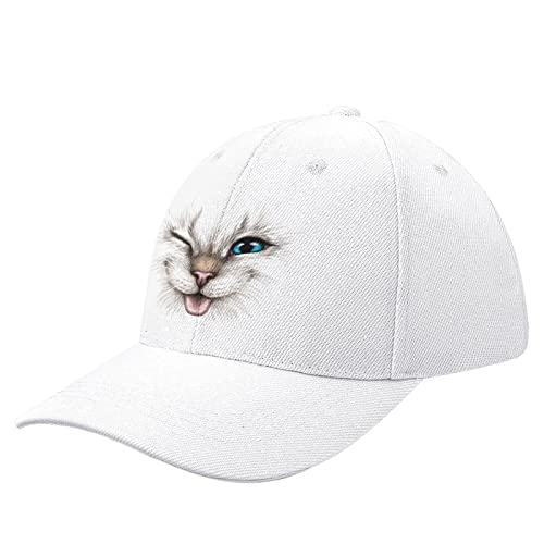 NIBABA Damen Winking Cat Baseball Cap Herren Sport Caps Sommerhut Verstellbar Baseball, One Size, Weiß, 6 3/4/7 1/2 von NIBABA