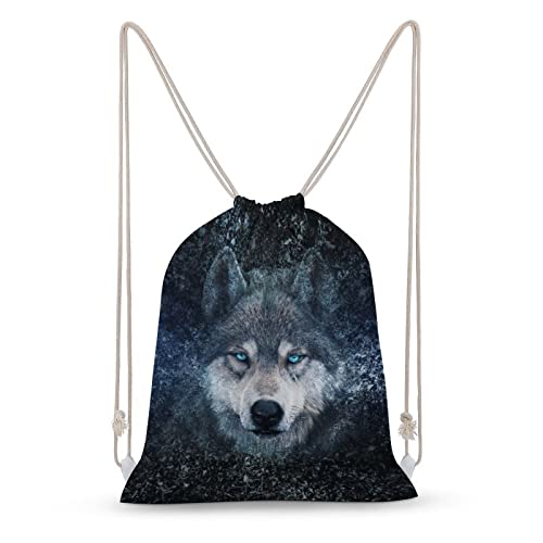 Rucksack mit Kordelzug, Motiv: Wolf, 3D, großes Fassungsvermögen, wasserabweisend, Segeltuch, Sport, Yoga, Turnbeutel für Jungen, Mädchen, Kinder, Frauen, Männer, Teenager von NIBABA