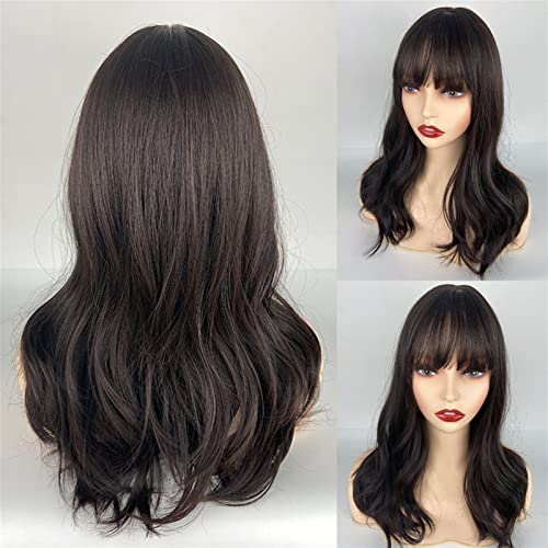 NIBEIWEISHOP Cosplay-Perücke Ombre Brown Black Perücke Tiefwelle Lange Haare mit Pony Synthetische Perücken for Frauen Hitzebeständige tägliche Perücke Party-Perücke (Color : 1) von TOMYEUS