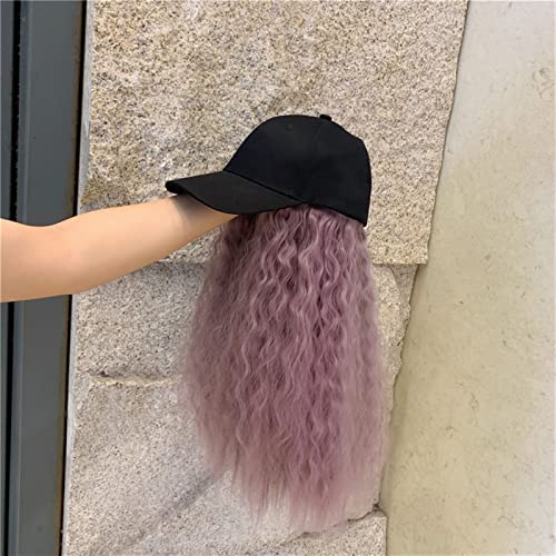 NIBEIWEISHOP Cosplay-Perücke Multi-Farb-Perücke-Kappe Damen-Lange lockige Haarabnehmbare Baseballmütze Mode Vielseitige Perücke-Kappe-Kappe weiß, Schwarze Kappe Party-Perücke (Color : Purple Wig Cap) von TOMYEUS