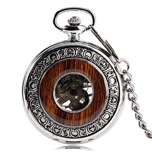 NIBEIWEISHOP Handgemacht Spezielles Design Kupfer Handwinding stilvoller Steampunk Mechanische Taschenuhr Männer, die Holzkreis-Modekette schnitzen Geburtstagsgeschenk (Color : 2.) von TOMYEUS