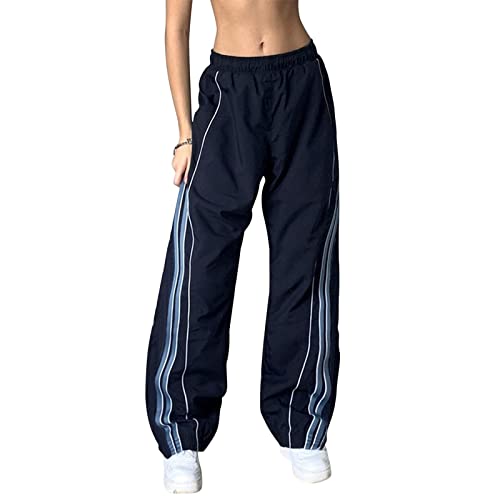 Damen Baggy Cargohose Low Waist Jogginghose Y2K Lose Track Pants Breites Bein Fallschirmhosen Teenager Freizeithose Hip Hop Hosen Parachute Pants Frauen Elastische Low-Taille 90er Streetwear von NIBESSER