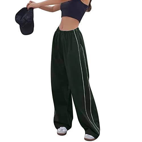 Damen Cargohosen Y2K Track Pants Breites Bein Fallschirmhosen Straight Sweathose Vintage Baggy Hosen Parachute Pants Teenager Freizeithose 90er E-Girl Low Waist Jogginghose Streetwear Militärgrün S von NIBESSER