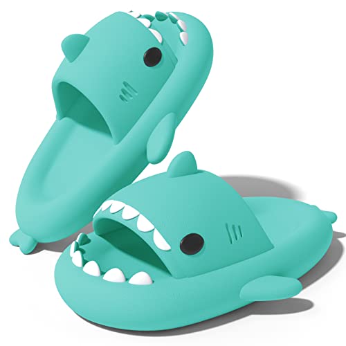 NIBESSER Damen Hai Hausschuhe Shark Slides Herren Shark Slippers Lustige Rutschfest Cloud Unisex Slides Badelatchen Badeschuhe Open Toe Shark Badeschlappen Strand Sommer(Grün,38/39EU,3.5CM) von NIBESSER