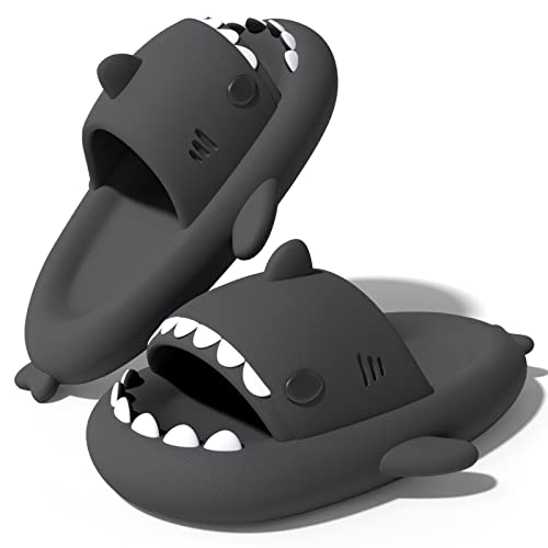 NIBESSER Damen Hai Hausschuhe Shark Slides Herren Shark Slippers Lustige Rutschfest Cloud Unisex Slides Badelatchen Badeschuhe Open Toe Shark Badeschlappen Strand Sommer(Grau,38/39EU,3.5CM) von NIBESSER