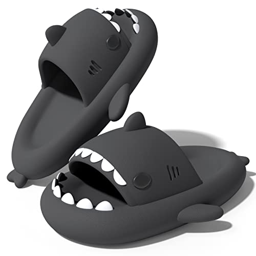 NIBESSER Damen Hai Hausschuhe Shark Slides Herren Shark Slippers Lustige Rutschfest Cloud Unisex Slides Badelatchen Badeschuhe Open Toe Shark Badeschlappen Strand Sommer(Grau,42/43EU,3.5CM) von NIBESSER