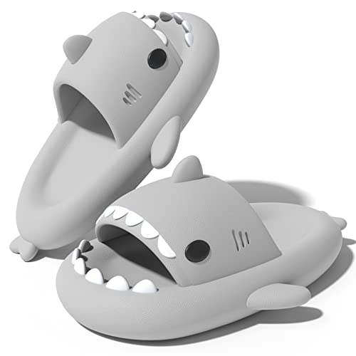 NIBESSER Damen Hai Hausschuhe Shark Slides Herren Shark Slippers Lustige Rutschfest Cloud Unisex Slides Badelatchen Badeschuhe Open Toe Shark Badeschlappen Strand Sommer(Grau,36/37EU,3.5CM) von NIBESSER