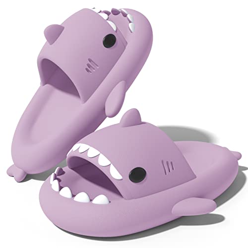 NIBESSER Damen Hai Hausschuhe Shark Slides Herren Shark Slippers Lustige Rutschfest Cloud Unisex Slides Badelatchen Badeschuhe Open Toe Shark Badeschlappen Strand Sommer(Lila,40/41EU,3.5CM) von NIBESSER