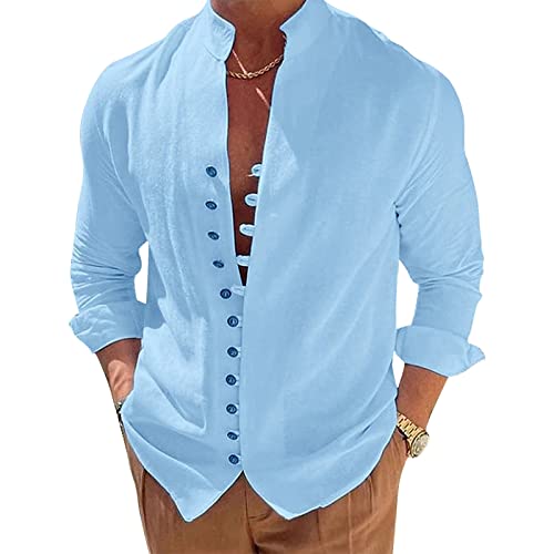 Leinenhemd Herren Baumwolle Langarm Sommerhemd Freizeithemd Regular Fit Shirt Business Freizeit von NIBESSER