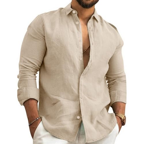 Leinenhemd Herren Langarm Henley Sommerhemd Freizeithemd Sommerhemd Regular Fit Leicht Shirts von NIBESSER