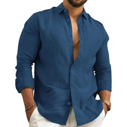 Leinenhemd Herren Langarm Henley Sommerhemd Freizeithemd Sommerhemd Regular Fit Leicht Shirts von NIBESSER