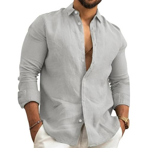 Leinenhemd Herren Langarm Henley Sommerhemd Freizeithemd Sommerhemd Regular Fit Leicht Shirts von NIBESSER
