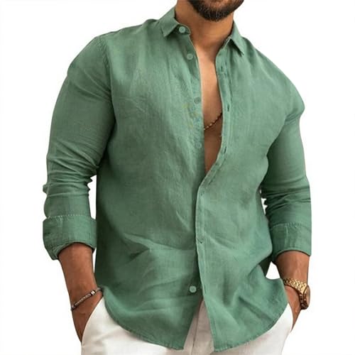 Leinenhemd Herren Langarm Henley Sommerhemd Freizeithemd Sommerhemd Regular Fit Leicht Shirts von NIBESSER
