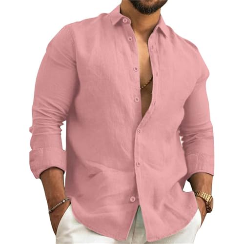 Leinenhemd Herren Langarm Henley Sommerhemd Freizeithemd Sommerhemd Regular Fit Leicht Shirts von NIBESSER