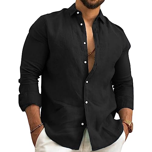 Leinenhemd Herren Langarm Henley Sommerhemd Freizeithemd Sommerhemd Regular Fit Leicht Shirts von NIBESSER