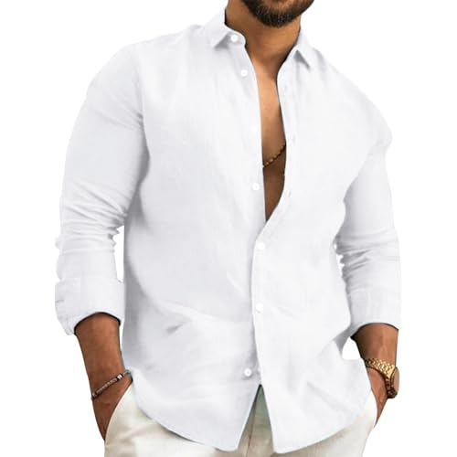 Leinenhemd Herren Langarm Henley Sommerhemd Freizeithemd Sommerhemd Regular Fit Leicht Shirts von NIBESSER