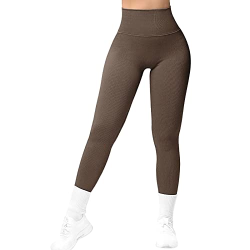 NIBESSER Damen Hohe Taille Sport Leggins Lifting Slim Fit Bauchkontrolle Nahtlos Sport Yogahose Fitnesshose High Waist Sporthose Streetwear Laufhose Tights für Joggen Sport Fitness Kaffee M von NIBESSER