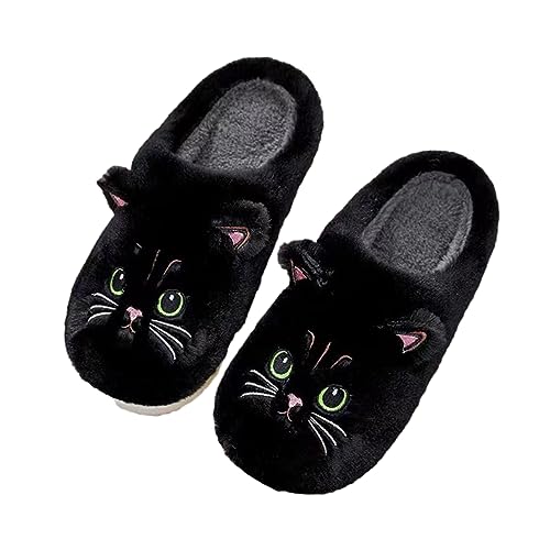 NIBESSER Hausschuhe für Katzen, Damen, Herren, Winter, warme Hausschuhe für Herren, Winter, mit weichem Fleece, flauschige Hausschuhe, Plüsch, Damen, rutschfest, Original, Slippers, Schwarz , 43/44 EU von NIBESSER