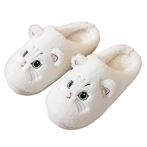 NIBESSER Hausschuhe für Katzen, Damen, Herren, Winter, warme Hausschuhe für Herren, Winter, mit weichem Fleece, flauschige Hausschuhe, Plüsch, Damen, rutschfest, Original, Slippers, Weiß, 37/38 EU von NIBESSER