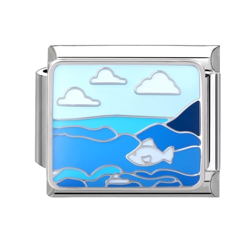 NIBESSER Italian Charm Bracelet Exquisiter Ozean-Design 9 mm DIY Abnehmbar Edelstahl Module, abnehmbare, für Italienische Armbänder, Geschenk für Frauen Mädchen von NIBESSER