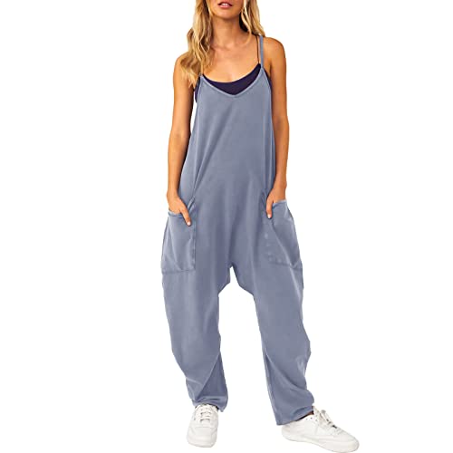 NIBESSER Latzhose Damen Ärmellose Arbeitshose Oversize Strampler Playsuit Overall Unifarben Freizeithose Jumpsuit Baggy Freizeitanzug mit Große Taschen Reißverschluss von NIBESSER