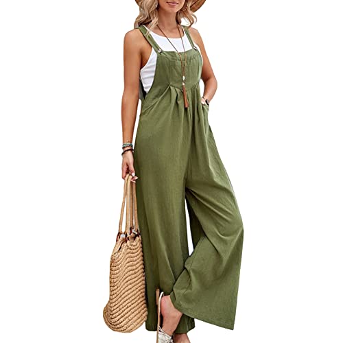 NIBESSER Latzhose Damen Ärmellose Arbeitshose Oversize Strampler Playsuit Overall Unifarben Freizeithose Jumpsuit Baggy Freizeitanzug mit Große Taschen Reißverschluss von NIBESSER