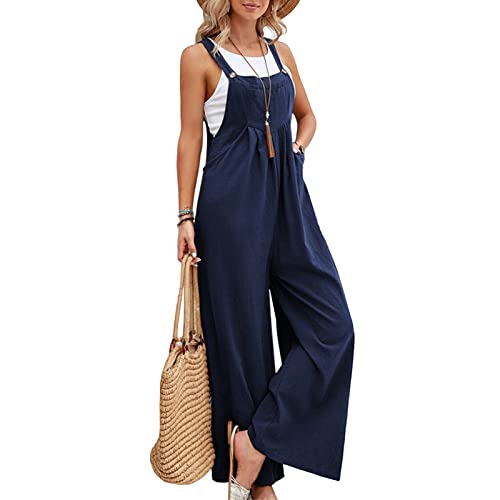 NIBESSER Latzhose Damen Ärmellose Arbeitshose Oversize Strampler Playsuit Overall Unifarben Freizeithose Jumpsuit Baggy Freizeitanzug mit Große Taschen Reißverschluss von NIBESSER