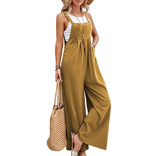 NIBESSER Latzhose Damen Ärmellose Arbeitshose Oversize Strampler Playsuit Overall Unifarben Freizeithose Jumpsuit Baggy Freizeitanzug mit Große Taschen Reißverschluss von NIBESSER