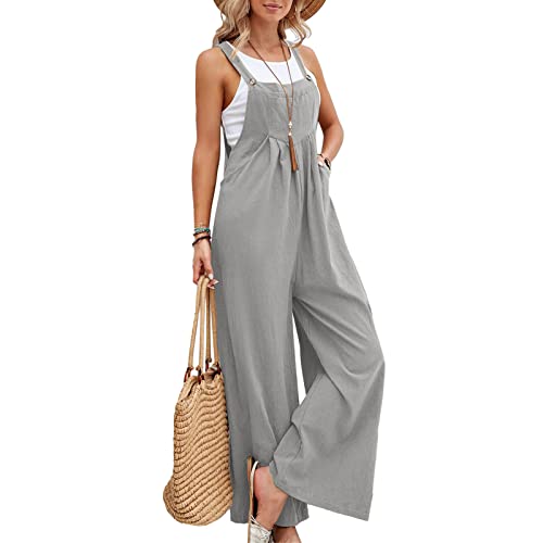 NIBESSER Latzhose Damen Ärmellose Arbeitshose Oversize Strampler Playsuit Overall Unifarben Freizeithose Jumpsuit Baggy Freizeitanzug mit Große Taschen Reißverschluss von NIBESSER