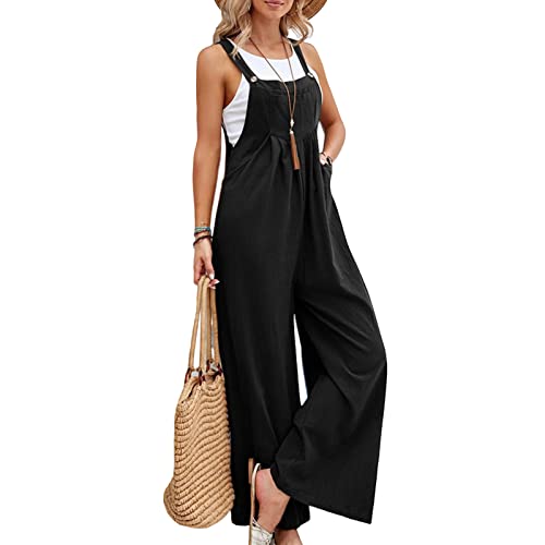 NIBESSER Latzhose Damen Ärmellose Arbeitshose Oversize Strampler Playsuit Overall Unifarben Freizeithose Jumpsuit Baggy Freizeitanzug mit Große Taschen Reißverschluss von NIBESSER