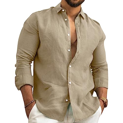 NIBESSER Leinenhemd Herren Langarm Sommer Freizeithemd Casual Leinen Bluse Stehkragen Hemd Baumwolle Langarmhemd Cardigan Sommerhemd Strand Henley Shirt von NIBESSER