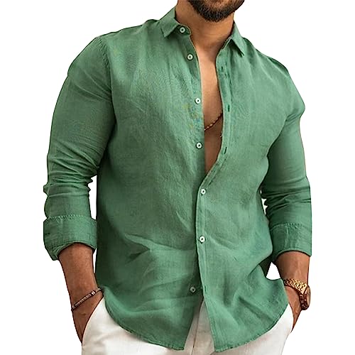 NIBESSER Leinenhemd Herren Langarm Sommer Freizeithemd Casual Leinen Bluse Stehkragen Hemd Baumwolle Langarmhemd Cardigan Sommerhemd Strand Henley Shirt von NIBESSER