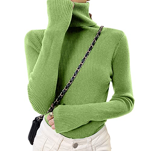 NIBESSER Rollkragenpullover Damen Basic Elastisch Sweater Weich Gerippt Strickpulli Warm Langarmshirt Casual Sweater Pulli Slim Fit Langarm Strickpullover Herbst Winter Hellgrün von NIBESSER