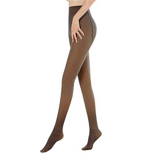 NIBESSER Thermostrumpfhosen Für Damen Winter Durchscheinende Plüschstrümpfe Gefälschte Warm Fleece Pantyhose Fake Transparente Blickdichte Strumpfhosen（A-Kaffee halbtransparent Braun XXL 220g von NIBESSER