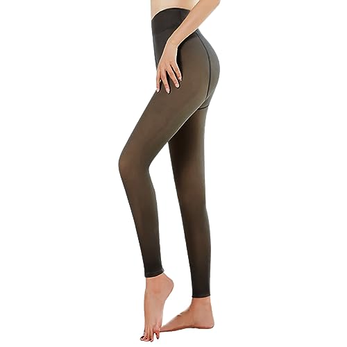 NIBESSER Thermostrumpfhosen Für Damen Winter Durchscheinende Plüschstrümpfe Gefälschte Warm Fleece Pantyhose Fake Transparente Blickdichte Strumpfhosen（C-Schwarz halbtransparent Schwarz S/M 220g von NIBESSER