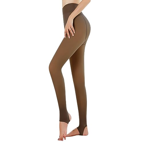 NIBESSER Thermostrumpfhosen Für Damen Winter Durchscheinende Plüschstrümpfe Gefälschte Warm Fleece Pantyhose Fake Transparente Blickdichte Strumpfhosen（B-Kaffee halbtransparent Braun S/M 220g von NIBESSER