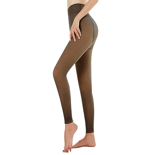 NIBESSER Thermostrumpfhosen Für Damen Winter Durchscheinende Plüschstrümpfe Gefälschte Warm Fleece Pantyhose Fake Transparente Blickdichte Strumpfhosen（C-Kaffee halbtransparent Braun S/M 220g von NIBESSER