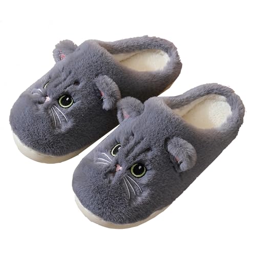 NIBESSER Tiere Hausschuhe Damen Herren Katze Plüsch Warme Winter Pantoffeln Flaumig Schafe Slippers Niedliche Bequeme Hausschuhe Cartoon Kuschelige Warme Schuhe Kawaii Rutschfeste Hausschuhe von NIBESSER