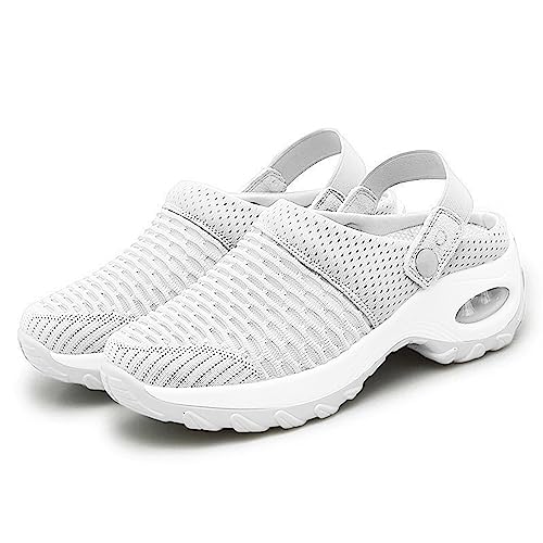 Orthopädische Schuhe Damen Luftkissen-Wanderschuhe Schuhe Hinten Offen Orthopädische Diabetiker-Wanderschuhe Mesh Atmungsaktiv Sandals Air Cushion Slip On Outdoor-Walking-Shoes (Weiß C,42 EU) von NIBESSER