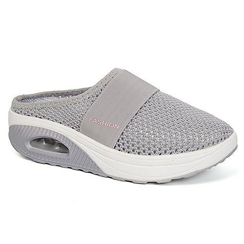 Orthopädische Schuhe Damen Luftkissen-Wanderschuhe Schuhe Hinten Offen Orthopädische Diabetiker-Wanderschuhe Mesh Atmungsaktiv Sandals Air Cushion Slip On Outdoor-Walking-Shoes (Hellgrau,40 EU) von NIBESSER