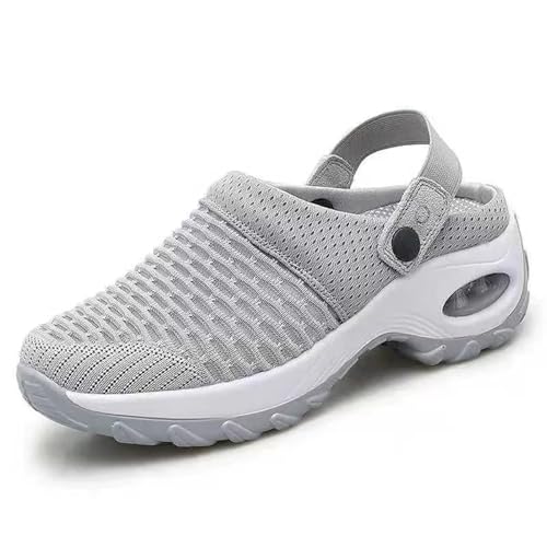 Orthopädische Schuhe Damen Luftkissen-Wanderschuhe Schuhe Hinten Offen Orthopädische Diabetiker-Wanderschuhe Mesh Atmungsaktiv Sandals Air Cushion Slip On Outdoor-Walking-Shoes (Grau C,42 EU) von NIBESSER