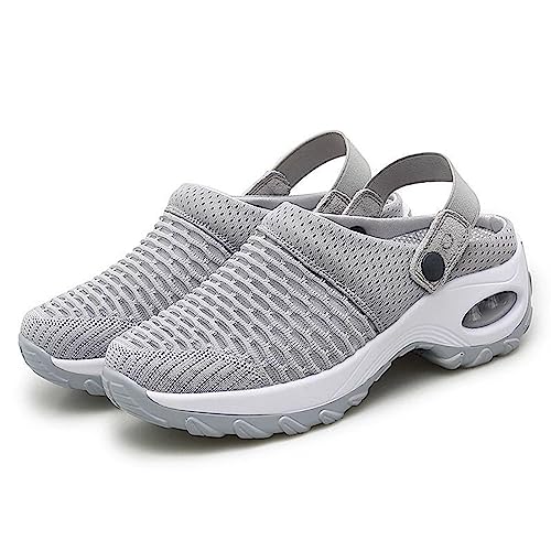 Orthopädische Schuhe Damen Luftkissen-Wanderschuhe Schuhe Hinten Offen Orthopädische Diabetiker-Wanderschuhe Mesh Atmungsaktiv Sandals Air Cushion Slip On Outdoor-Walking-Shoes (Grau C,43 EU) von NIBESSER