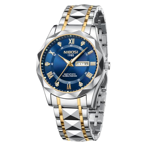 NIBOSI Armbanduhr Herren Uhren Analog Quarz Edelstahl Wasserdicht Armbanduhr Herren Business Casual Designer Uhr für Männer-Gold Blue von NIBOSI