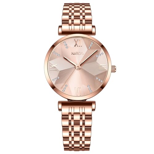NIBOSI Damen Armbanduhr Analog Mit Grünem Zifferblatt - Luxus Diamond Roségold Edelstahl Square Watch Schmuckarmband für Mädchen von NIBOSI