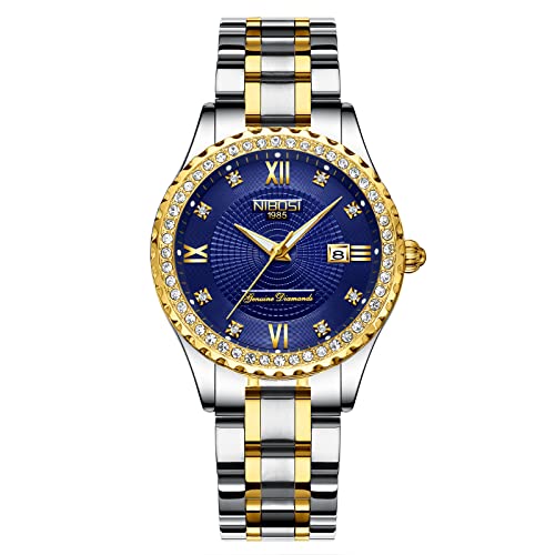 NIBOSI Damen Armbanduhr Analoges Quarz Uhr Zifferblatt in Roségold luxuriöse wasserdichte Diamant-Armbanduhr Edelstahl für Damen automatisches Datum von NIBOSI
