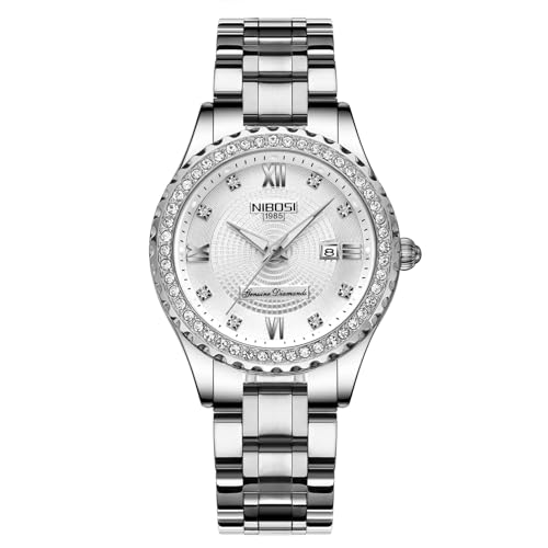 NIBOSI Damen Armbanduhr Analoges Quarz Uhr Zifferblatt in Roségold luxuriöse wasserdichte Diamant-Armbanduhr Edelstahl für Damen automatisches Datum von NIBOSI
