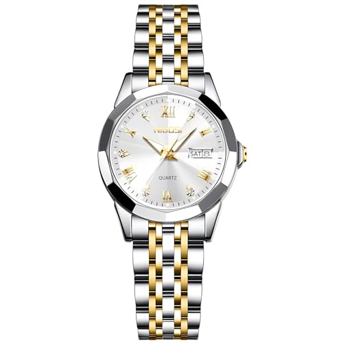 NIBOSI Damen-Armbanduhr Damenuhr Analog grünes Zifferblatt Armbanduhr für Damen luxuriös Diamant Roségold Edelstahl Quadratuhr Mädchen Schmuckarmband von NIBOSI