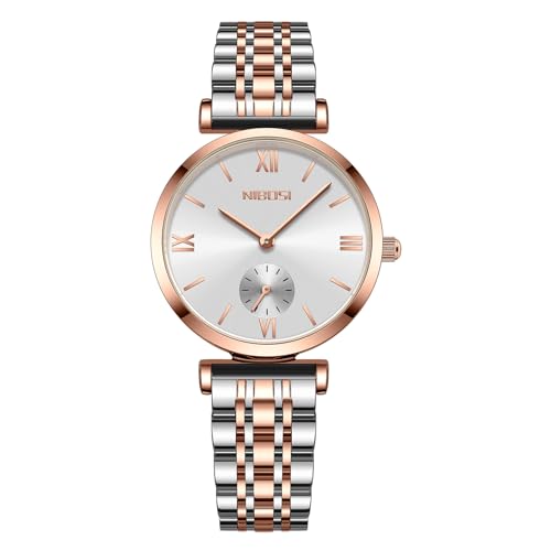 NIBOSI Damen-Armbanduhr Damenuhr Analog grünes Zifferblatt Armbanduhr für Damen luxuriös Diamant Roségold Edelstahl Quadratuhr Mädchen Schmuckarmband von NIBOSI